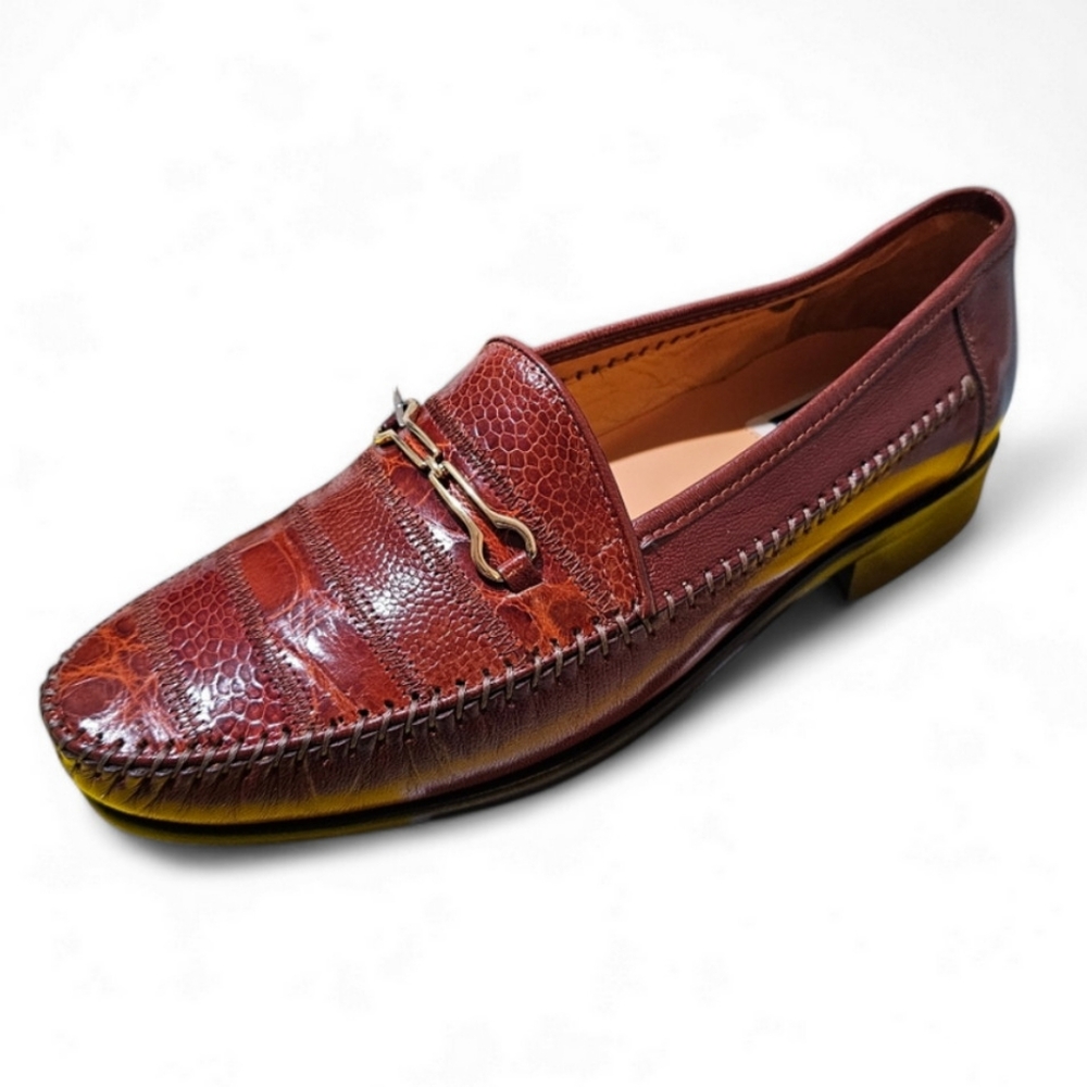 DAVID EDEN SHOES Alligator/Ostrich Cognac Loafers Mens Size 7